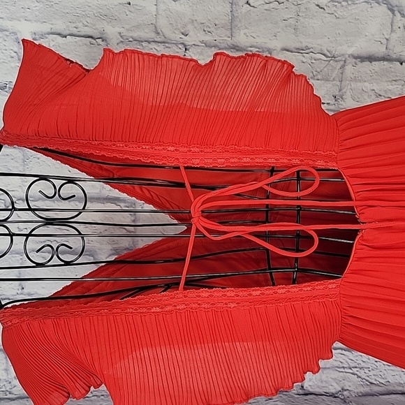 HIDDEN LABEL Red Ruffled, Lace, and Pleated Midi‎ Dress Small - Picture 8 of 12